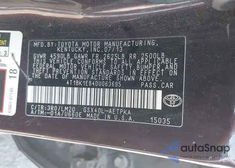 2013 Toyota Avalon Limited из США, поврежденный, VIN 4T1BK1EB4DU063695